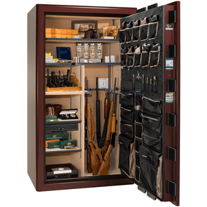 Presidential Series | Level 8 Security | 2.5 Hours Fire Protection | 50 | Dimensions: 72.5"(H) x 42.25"(W) x 27.75"(D*) | Burgundy Marble | Gold Hardware | Electronic Lock