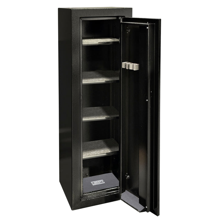 Ammo Cabinet 10 |  Dimensions: 59”(H) x 18”(W) x 16”(D) | 1 (Expandable to 2) Long Guns | Black - open