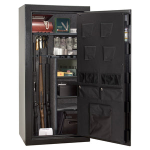 Centurion DLX 24 | Level 1 Security | 40 Minute Fire Protection | Dimensions: 59.5" x 28.25" x 20" | Textured Black | Chrome | Elock - Drop Handle Promotion - Open Door
