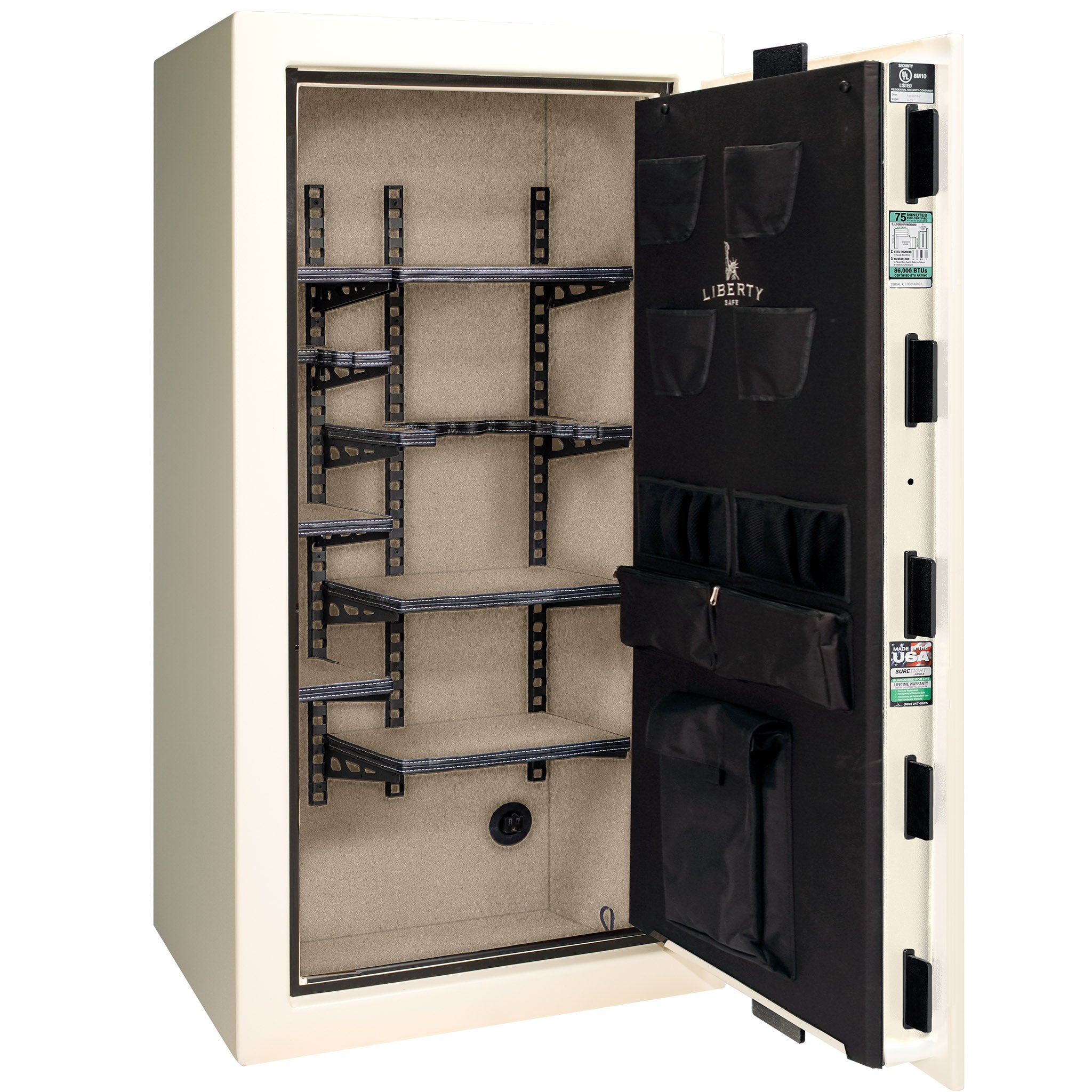 Colonial Series | Level 4 Security | 75 Minute Fire Protection | 23 PRO FLEX | DIMENSIONS: 60.5"(H) X 30"(W) X 22"(D*) | White Gloss Black Chrome | Electronic Lock  Open