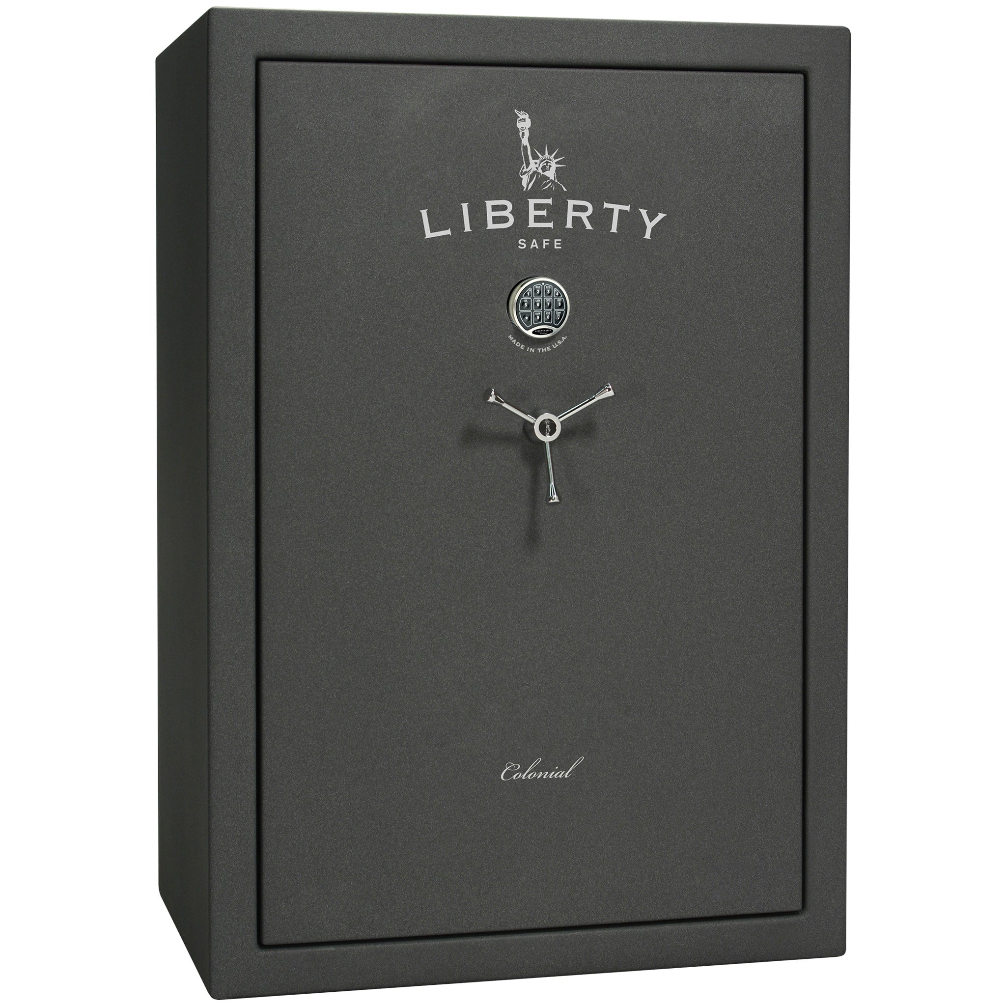 Colonial 35 | Pro Flex Interior | Level 4 Security | 75 Minute Fire Protection | Dimensions: 60.5"(H) x 42"(W) x 22"(D) | Up to 45 Long Guns | Granite Textured | Electronic Lock – Closed